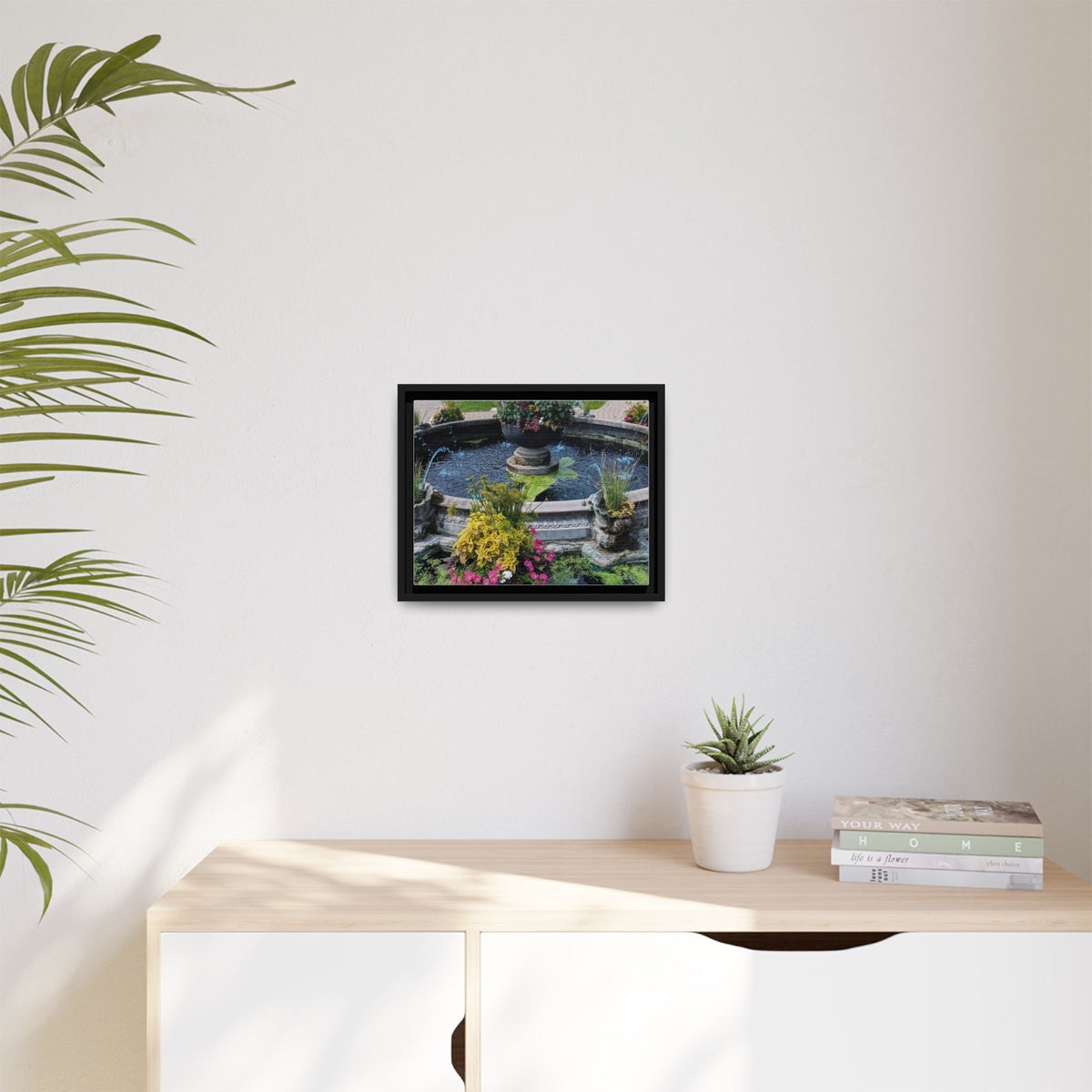 Framed Matte Canvas Fountain Garden Print