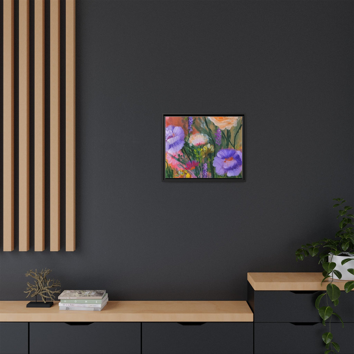 Framed Floral Canvas Print — Colorful Wildflower Bouquet Art