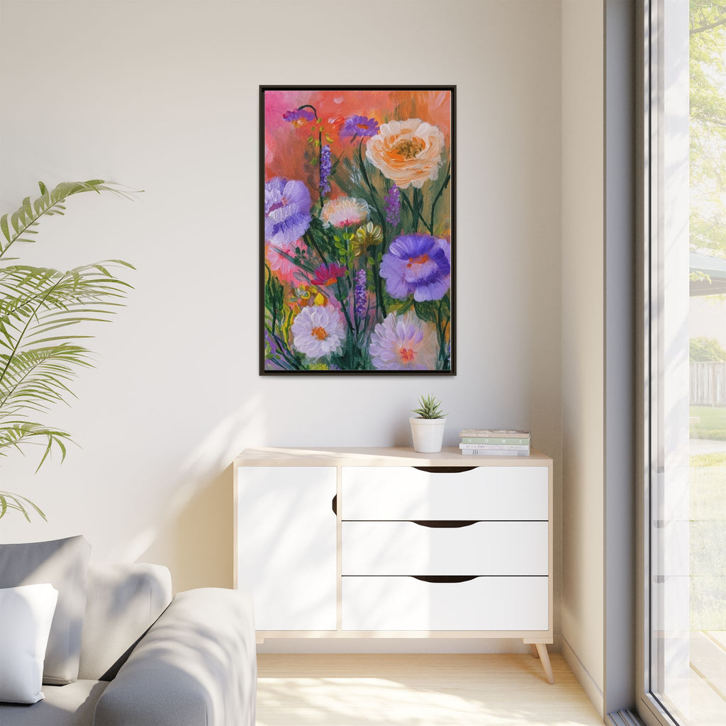 Framed Floral Canvas Print — Colorful Wildflower Bouquet Art