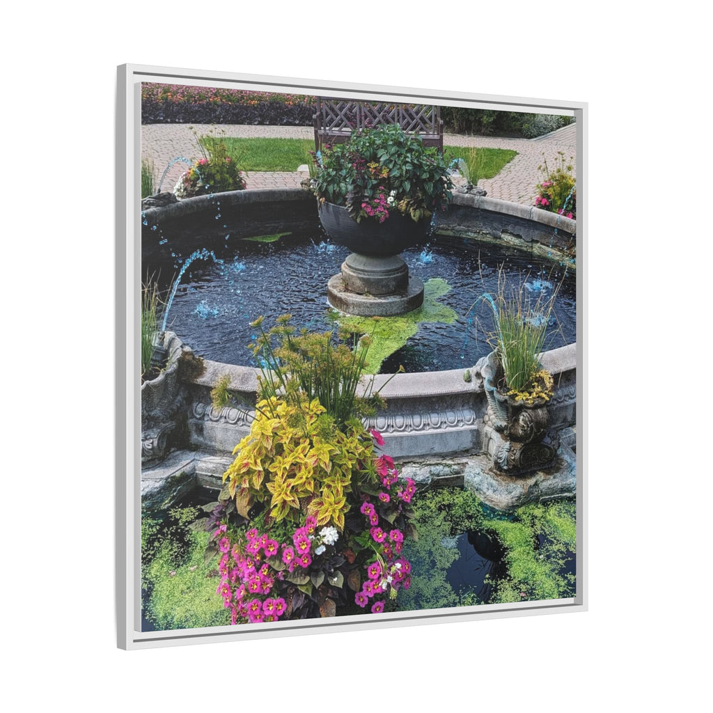Framed Matte Canvas Fountain Garden Print