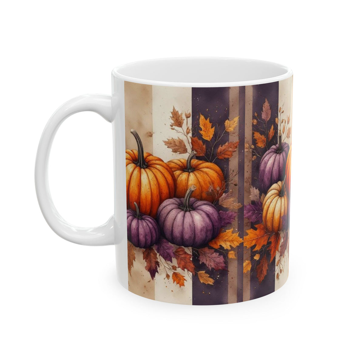 Autumn Pumpkin Mug — Orange & Purple Fall Ceramic Coffee Cup (11oz/15oz)