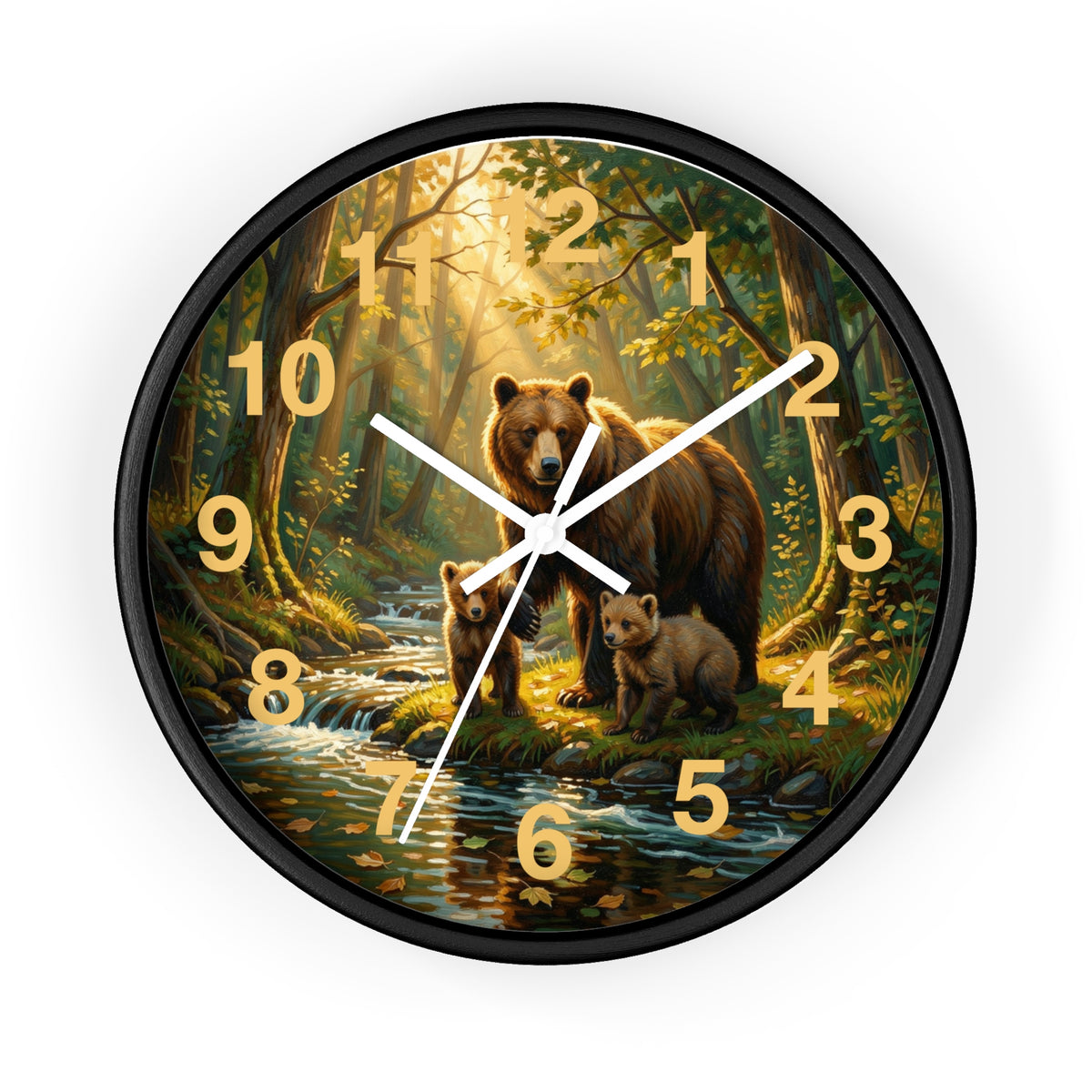 Bear Family Forest Wall Clock – Woodland Mom & Cubs Nature Decor