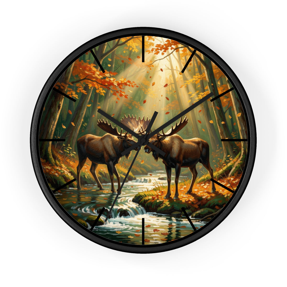 Moose in Autumn Wall Clock — Rustic Woodland Nature Clock