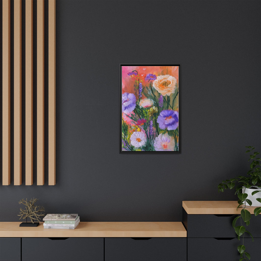 Framed Floral Canvas Print — Colorful Wildflower Bouquet Art