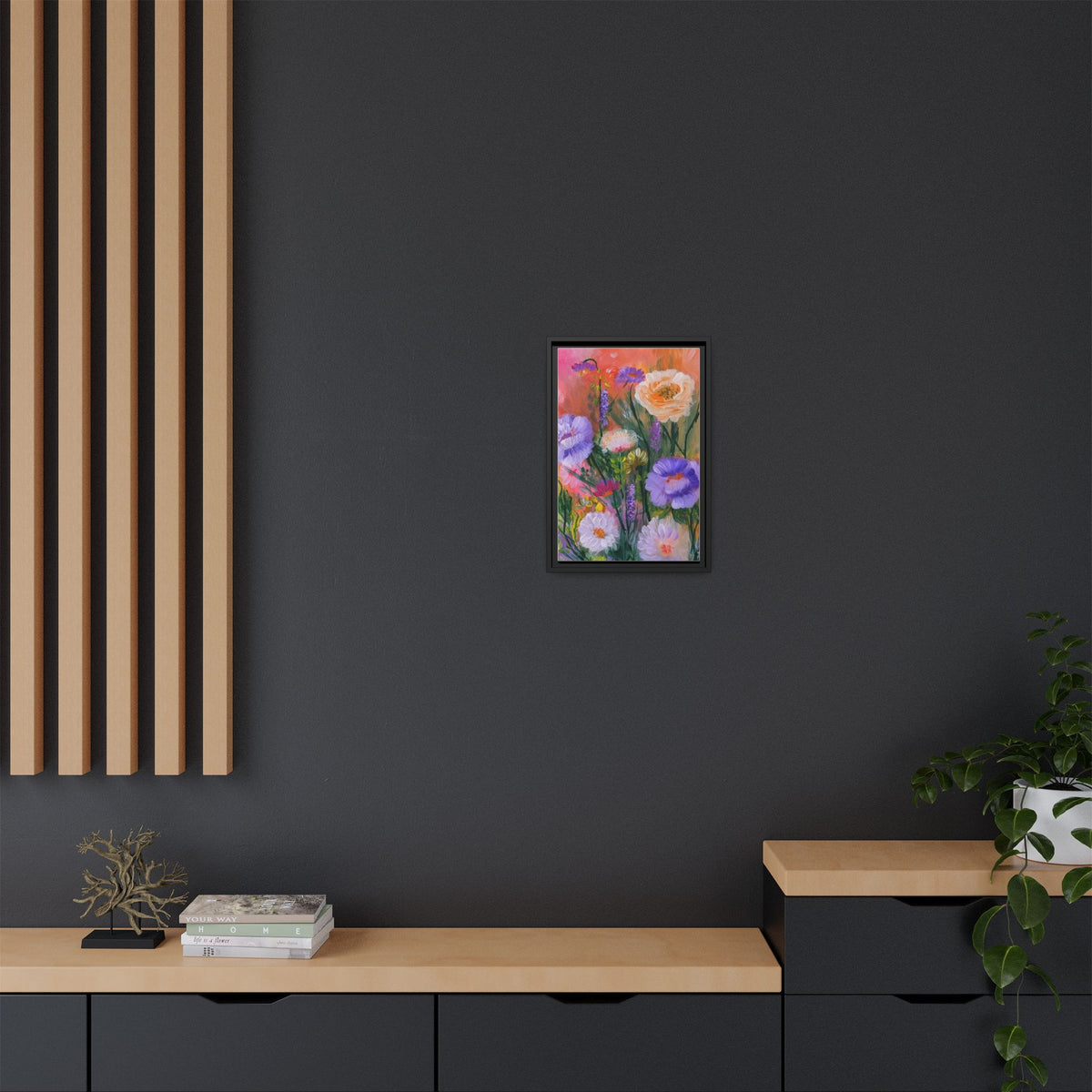 Framed Floral Canvas Print — Colorful Wildflower Bouquet Art