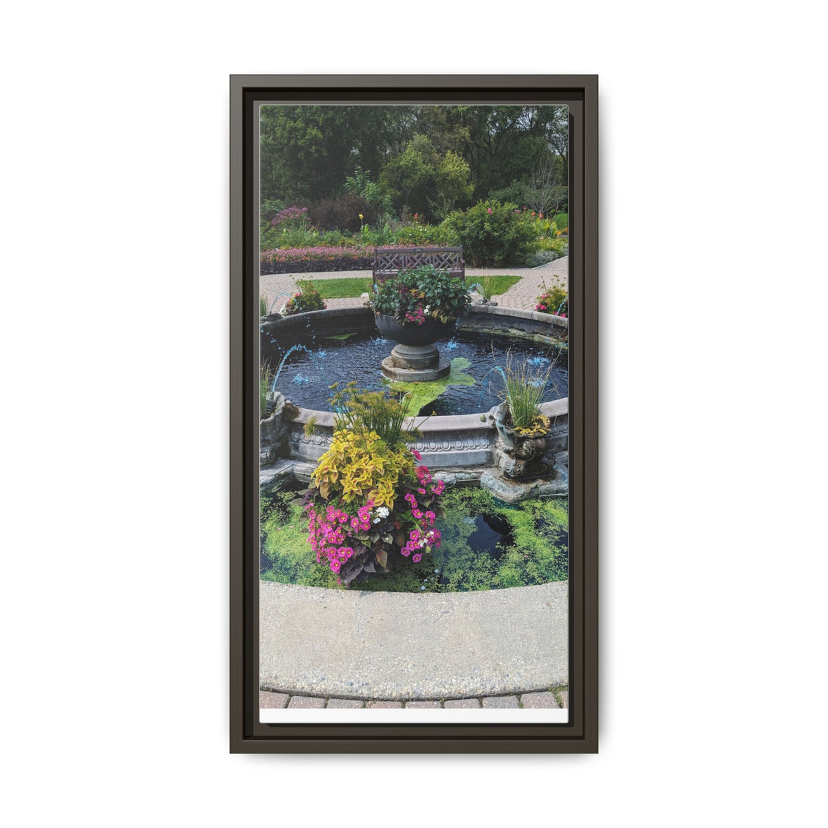 Framed Matte Canvas Fountain Garden Print