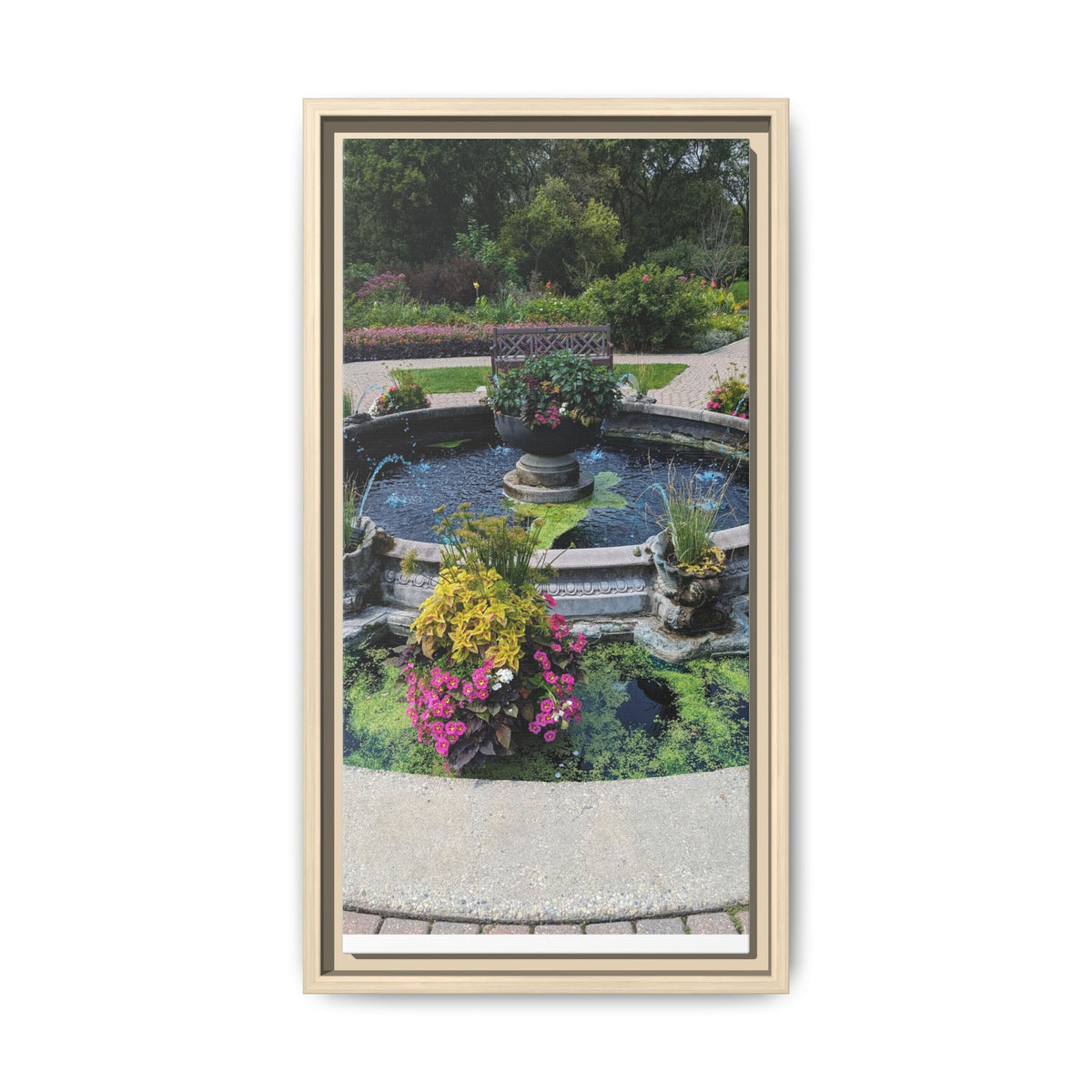 Framed Matte Canvas Fountain Garden Print