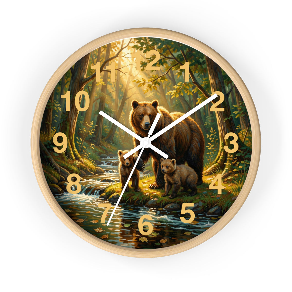 Bear Family Forest Wall Clock – Woodland Mom & Cubs Nature Decor