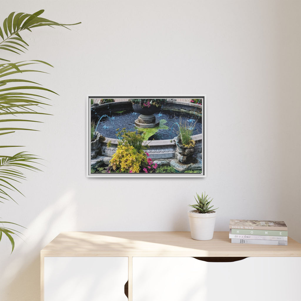 Framed Matte Canvas Fountain Garden Print