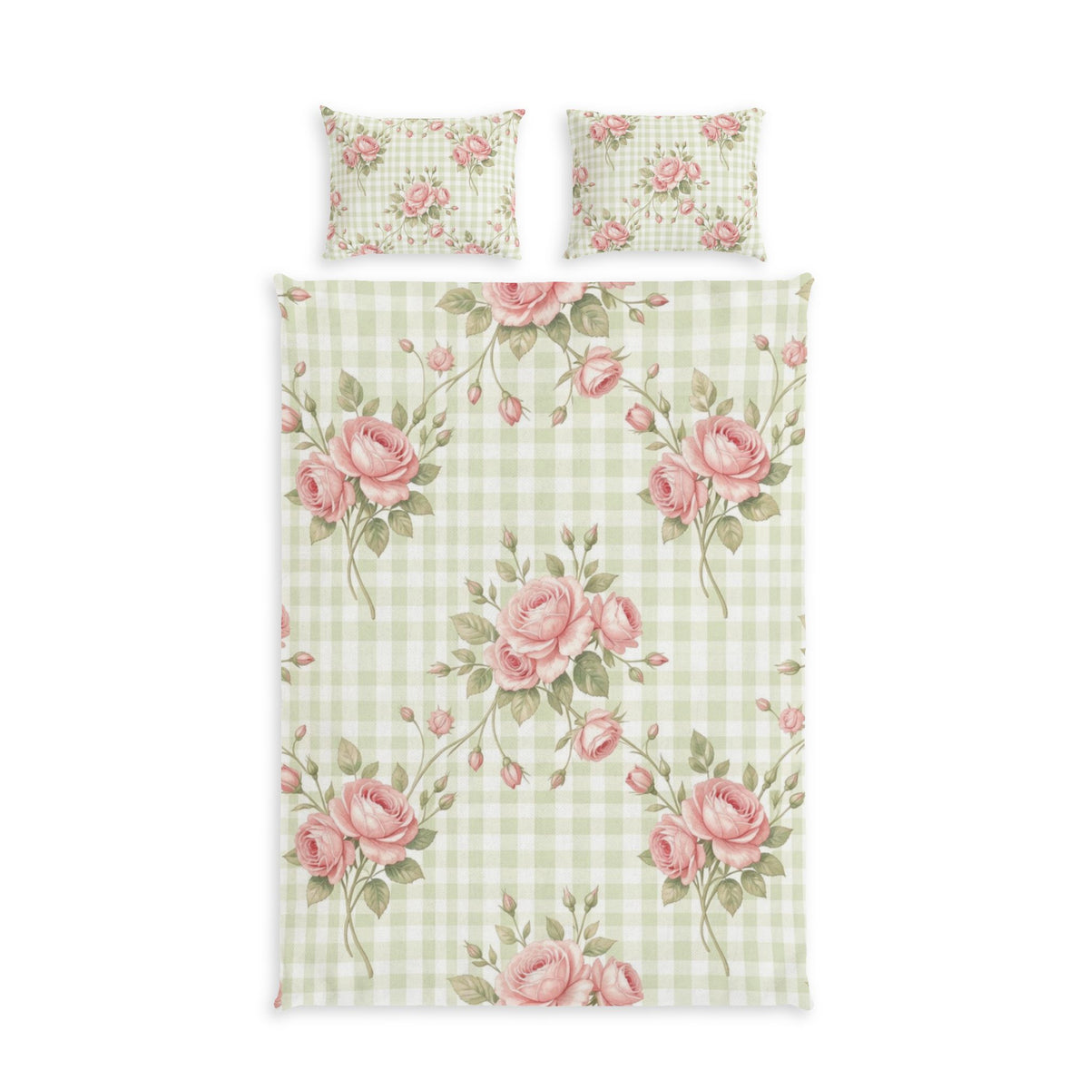 Floral Rose Gingham Cotton Bed Set