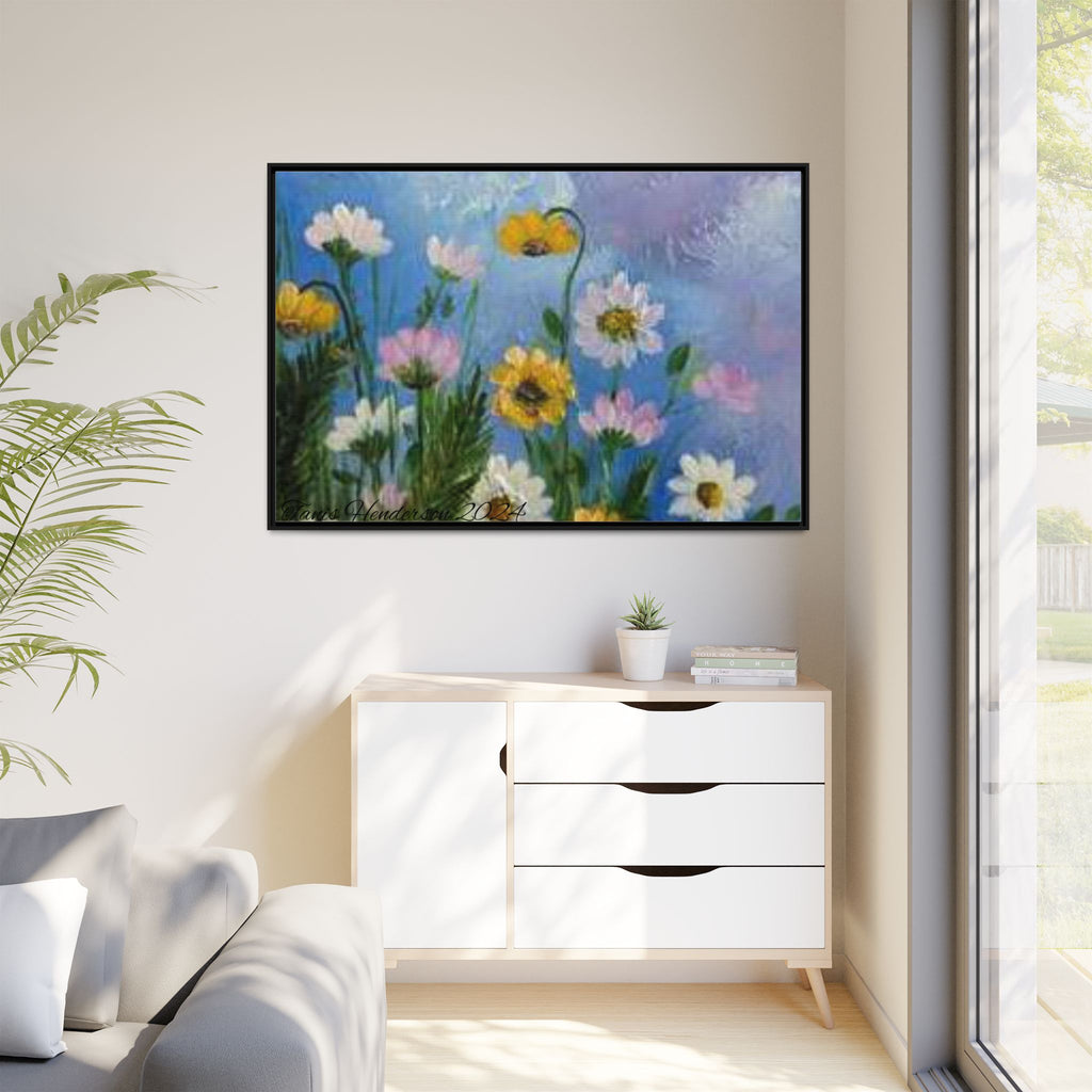 Framed Floral Meadow Canvas Print — Daisies & Wildflowers Art