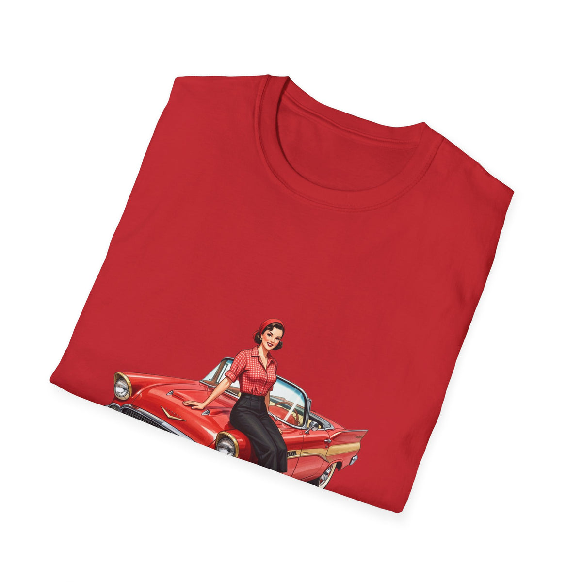Vintage Pin-Up Girl on Red Classic Car T-Shirt