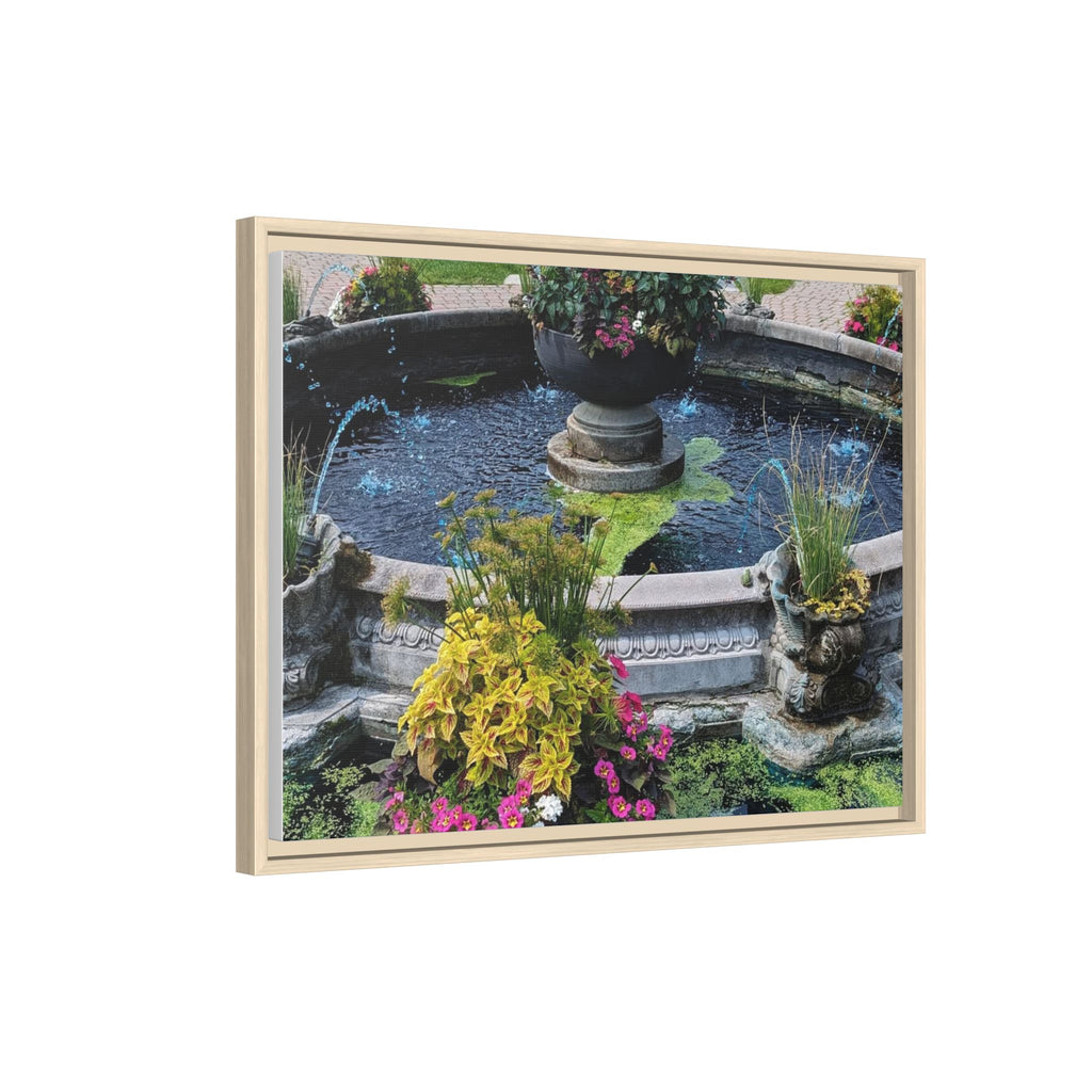 Framed Matte Canvas Fountain Garden Print