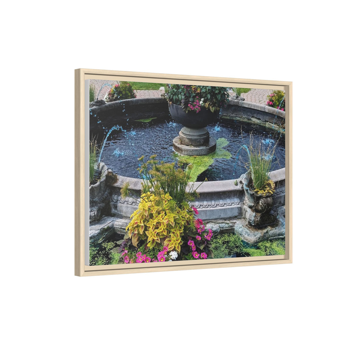 Framed Matte Canvas Fountain Garden Print