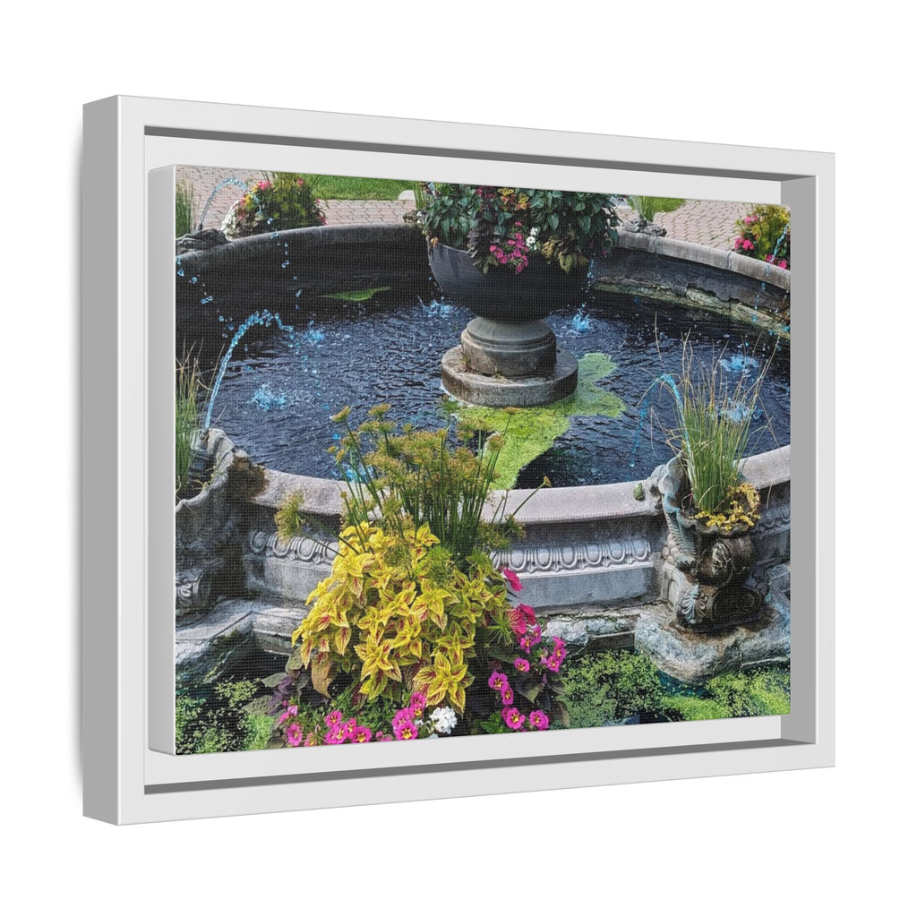 Framed Matte Canvas Fountain Garden Print