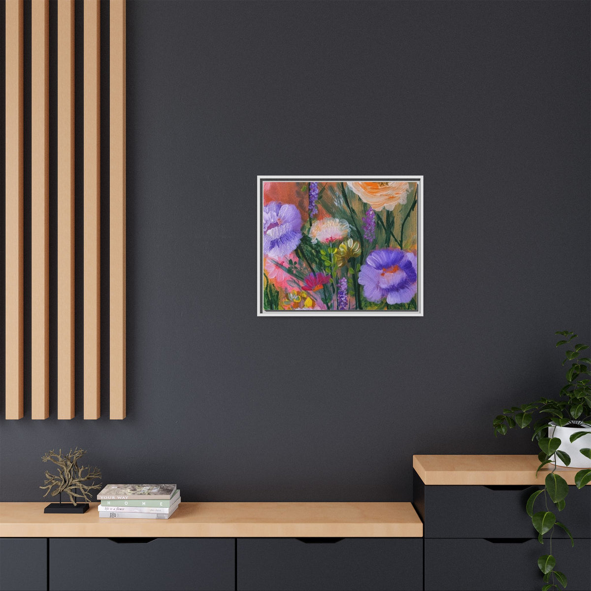 Framed Floral Canvas Print — Colorful Wildflower Bouquet Art