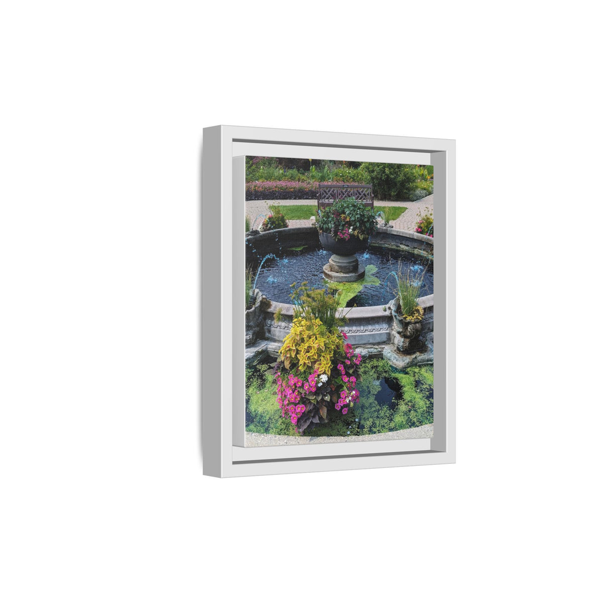 Framed Matte Canvas Fountain Garden Print