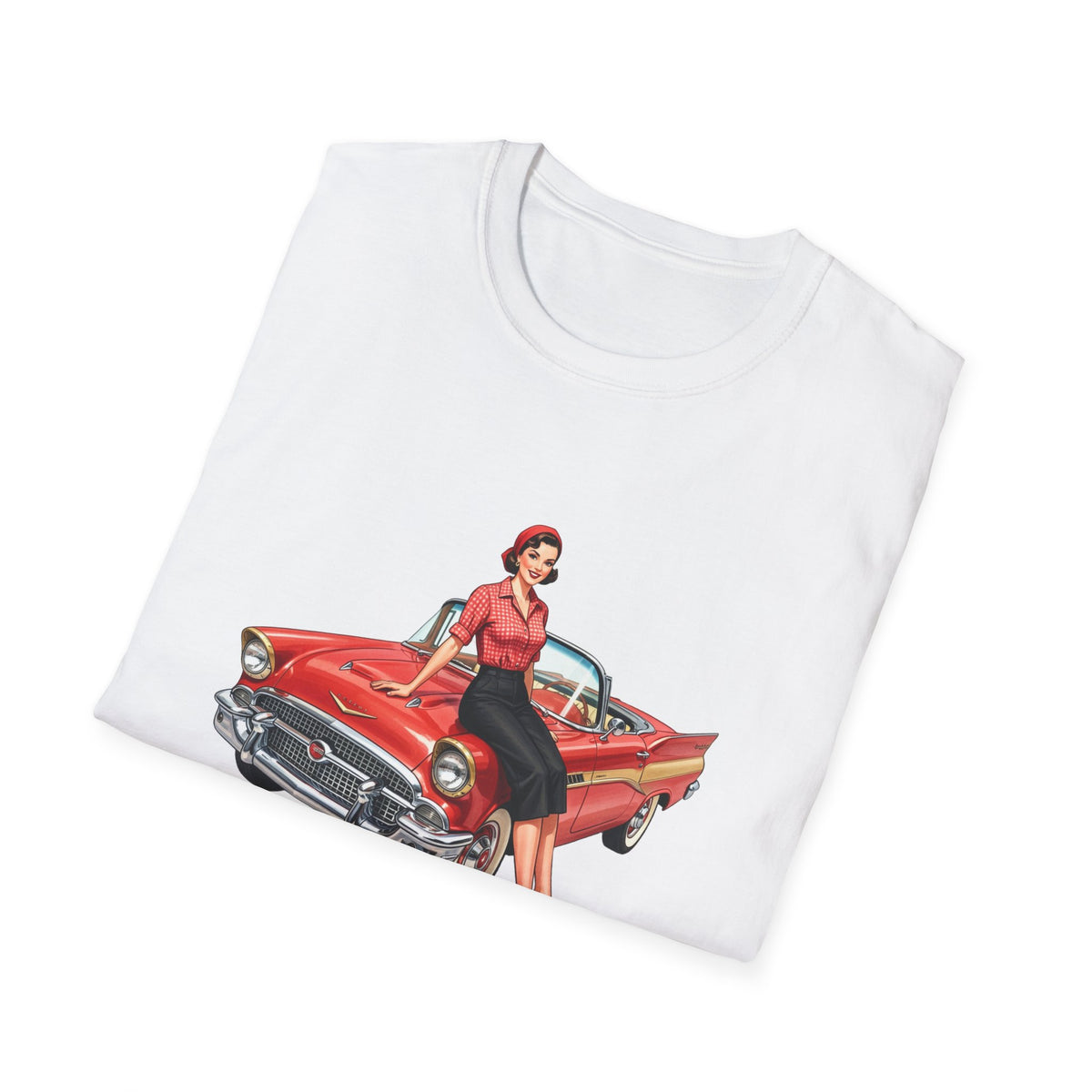 Vintage Pin-Up Girl with Red Classic Car T-Shirt