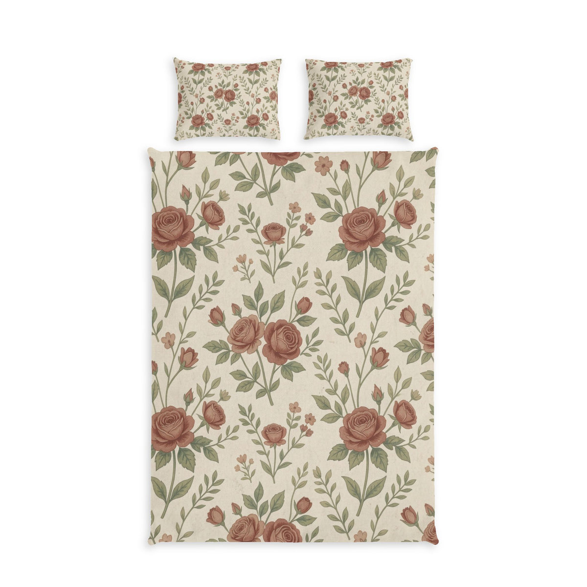 Vintage Rose Cotton Bed Set — Floral Duvet Cover & Pillowcases