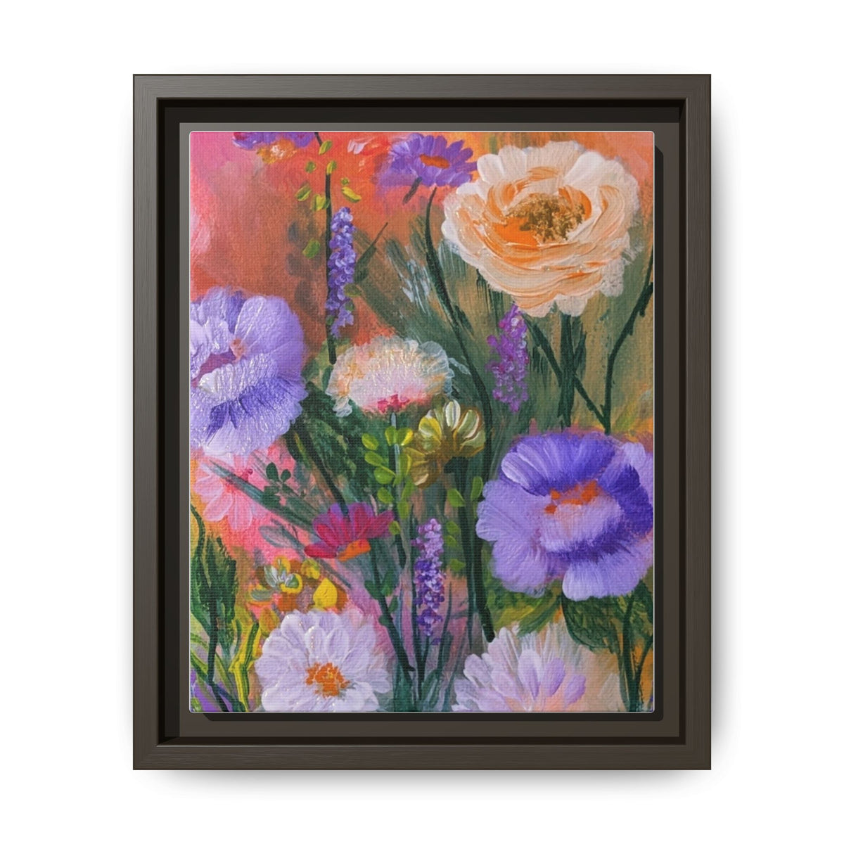 Framed Floral Canvas Print — Colorful Wildflower Bouquet Art