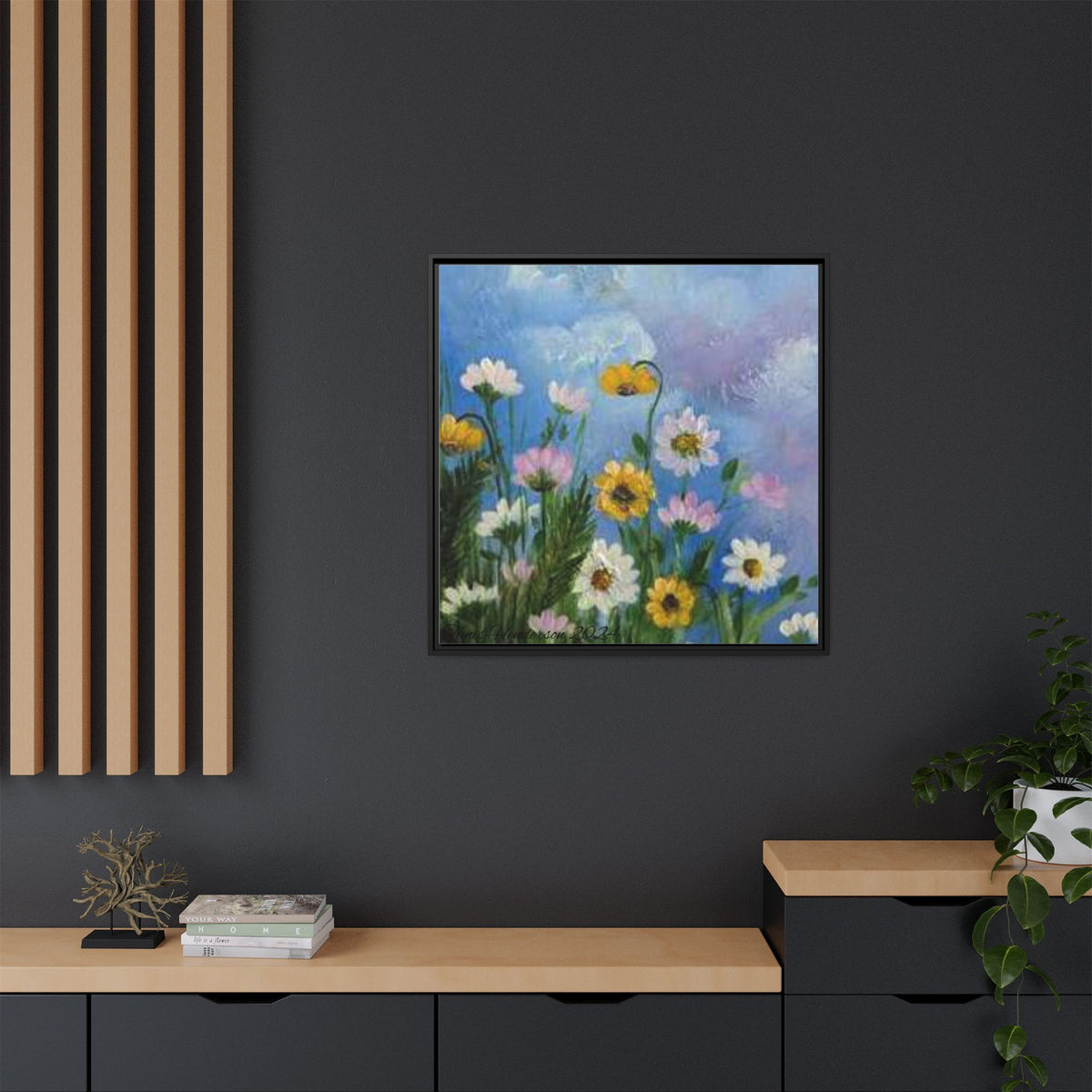 Framed Floral Meadow Canvas Print — Daisies & Wildflowers Art