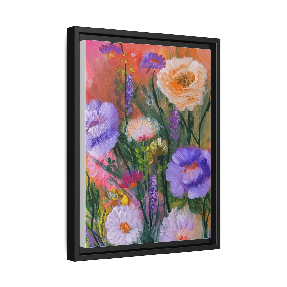 Framed Floral Canvas Print — Colorful Wildflower Bouquet Art