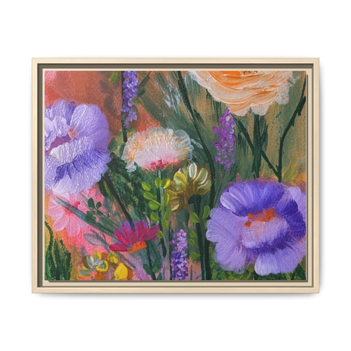 Framed Floral Canvas Print — Colorful Wildflower Bouquet Art
