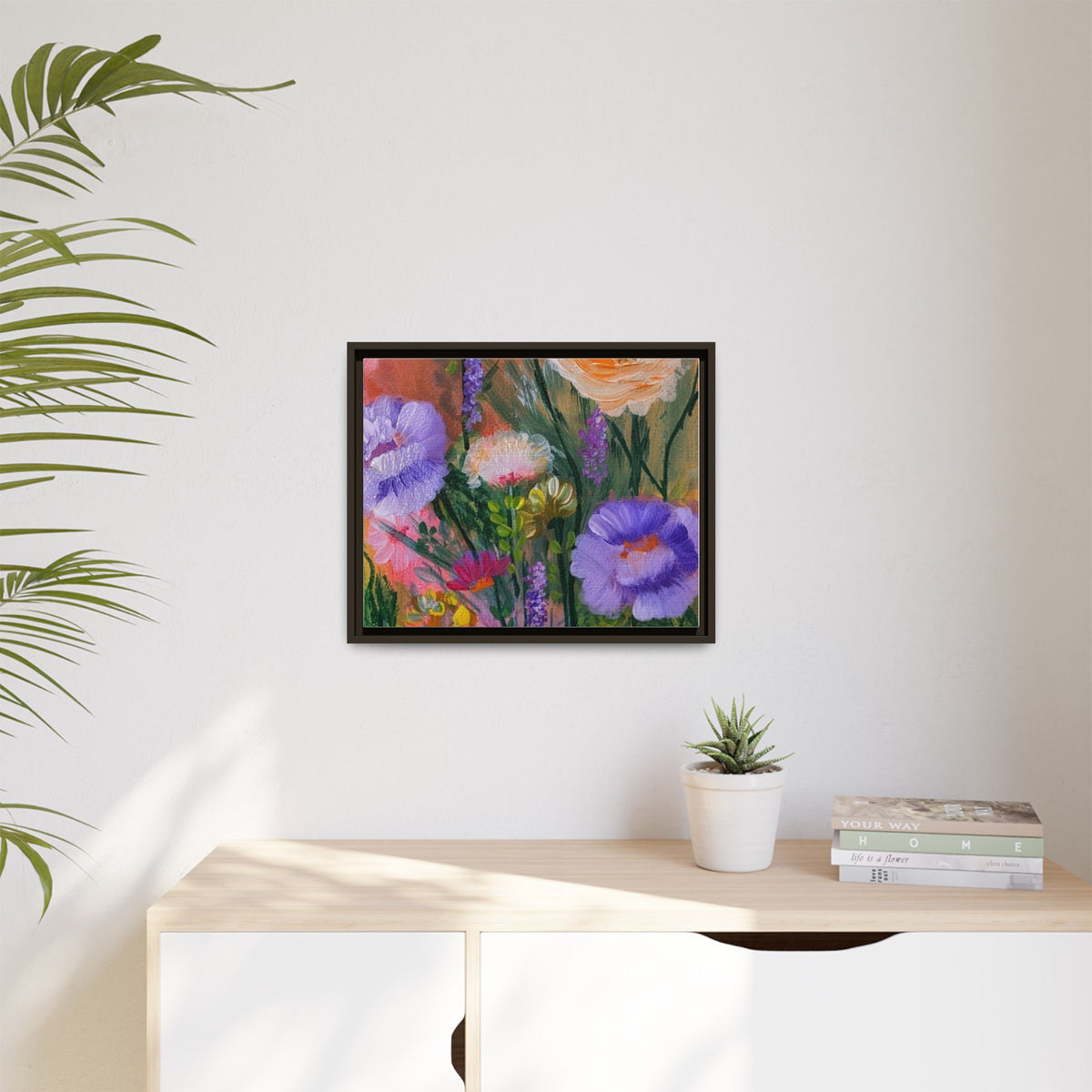 Framed Floral Canvas Print — Colorful Wildflower Bouquet Art