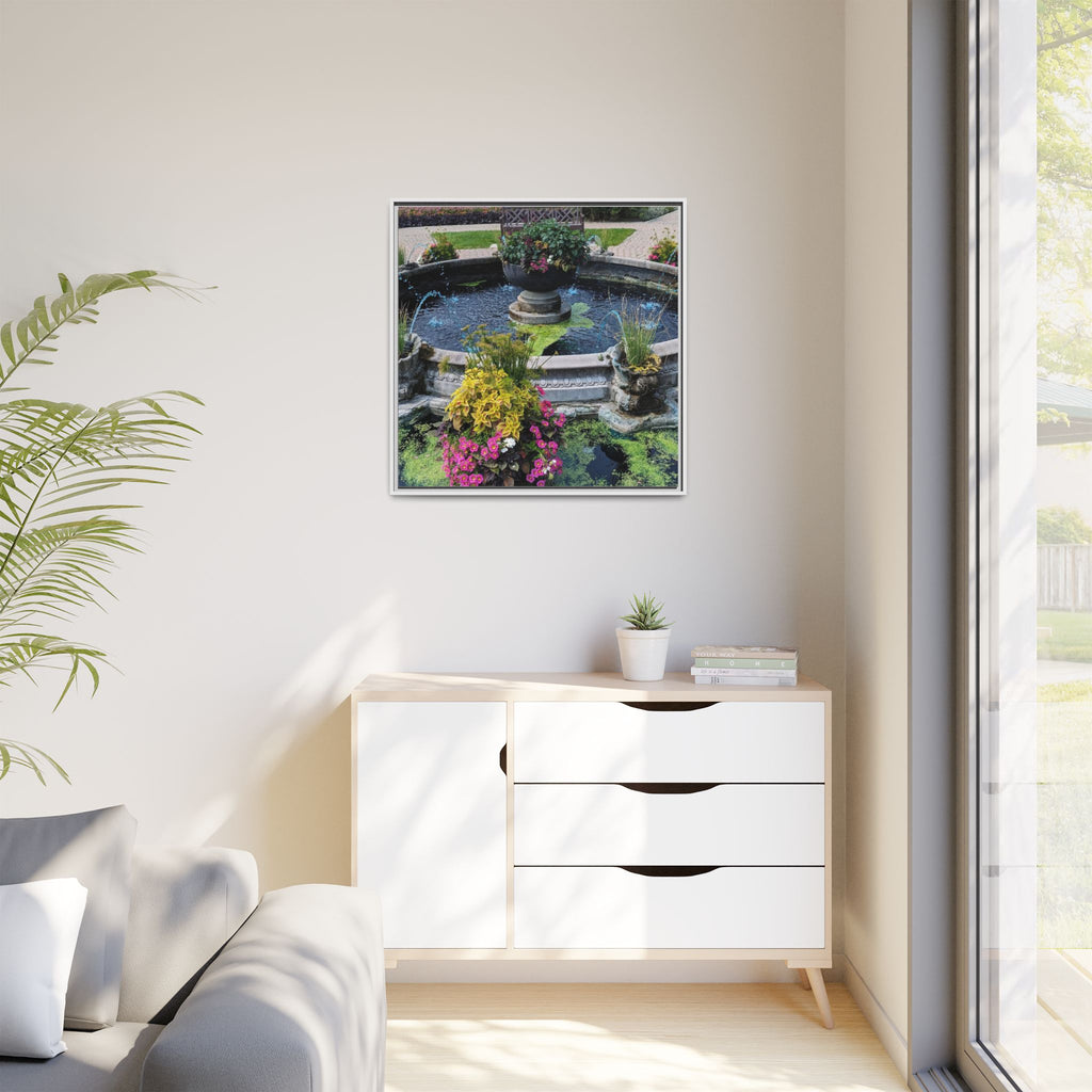 Framed Matte Canvas Fountain Garden Print