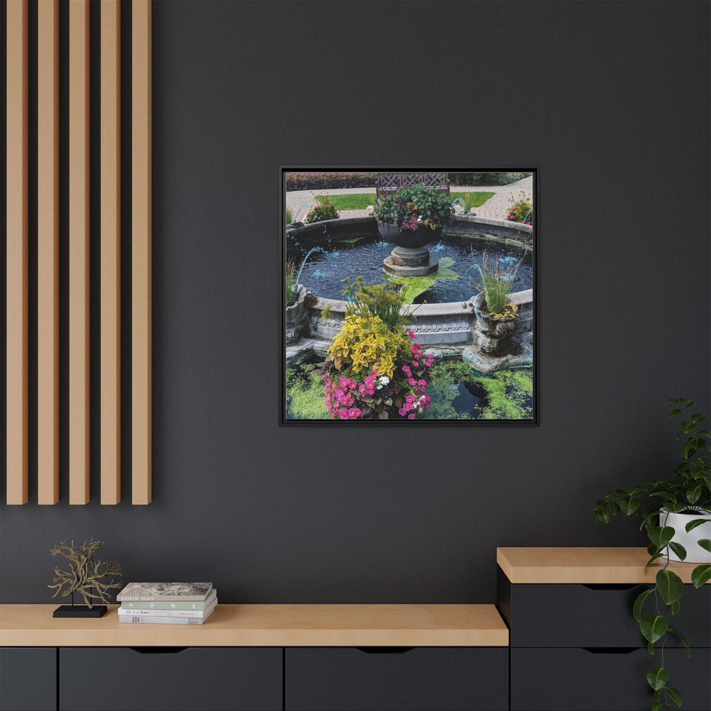 Framed Matte Canvas Fountain Garden Print