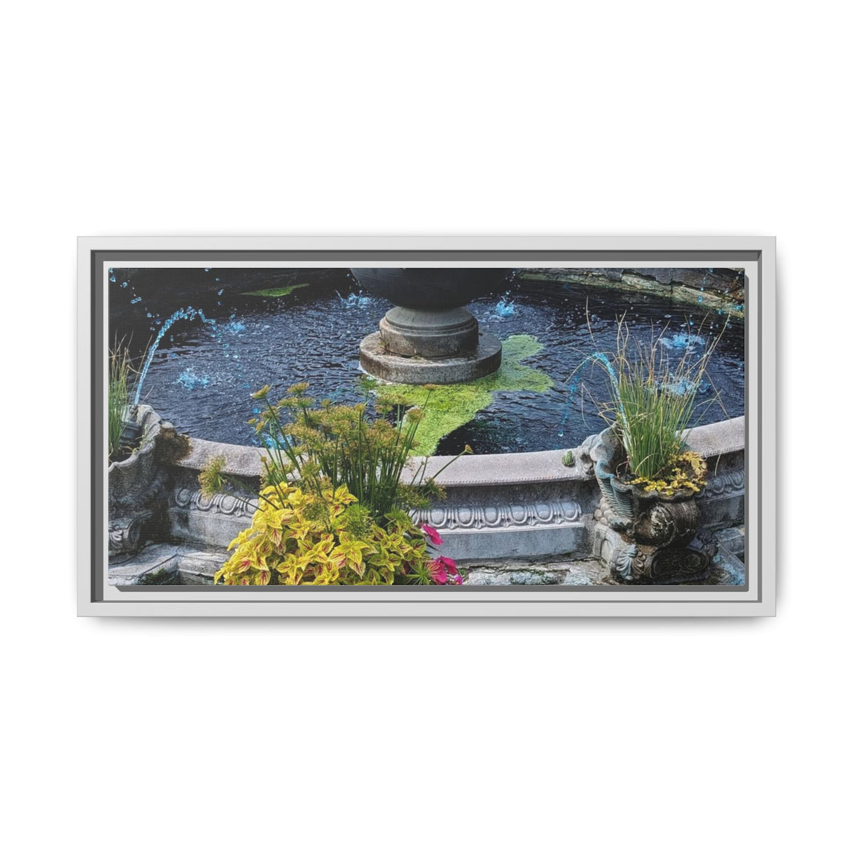 Framed Matte Canvas Fountain Garden Print