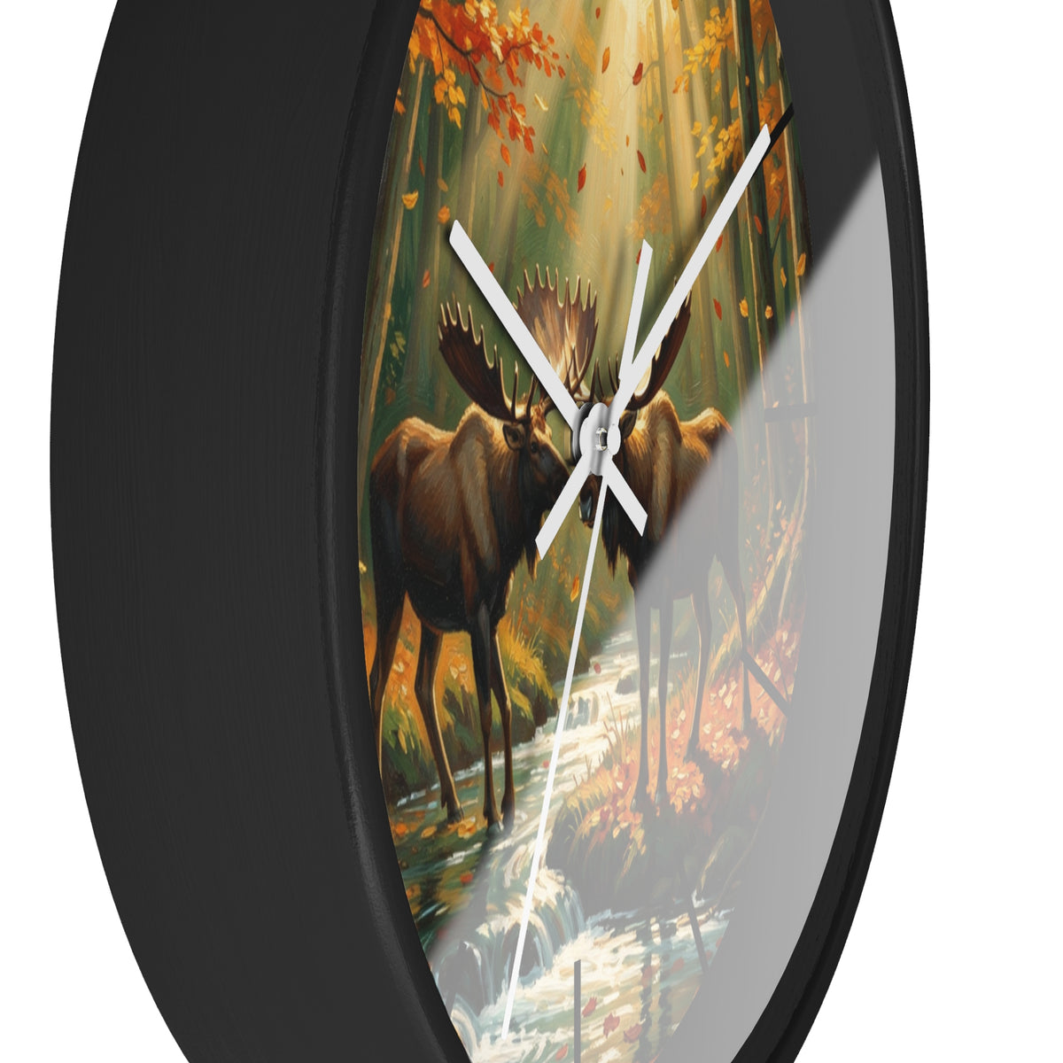 Moose in Autumn Wall Clock — Rustic Woodland Nature Clock