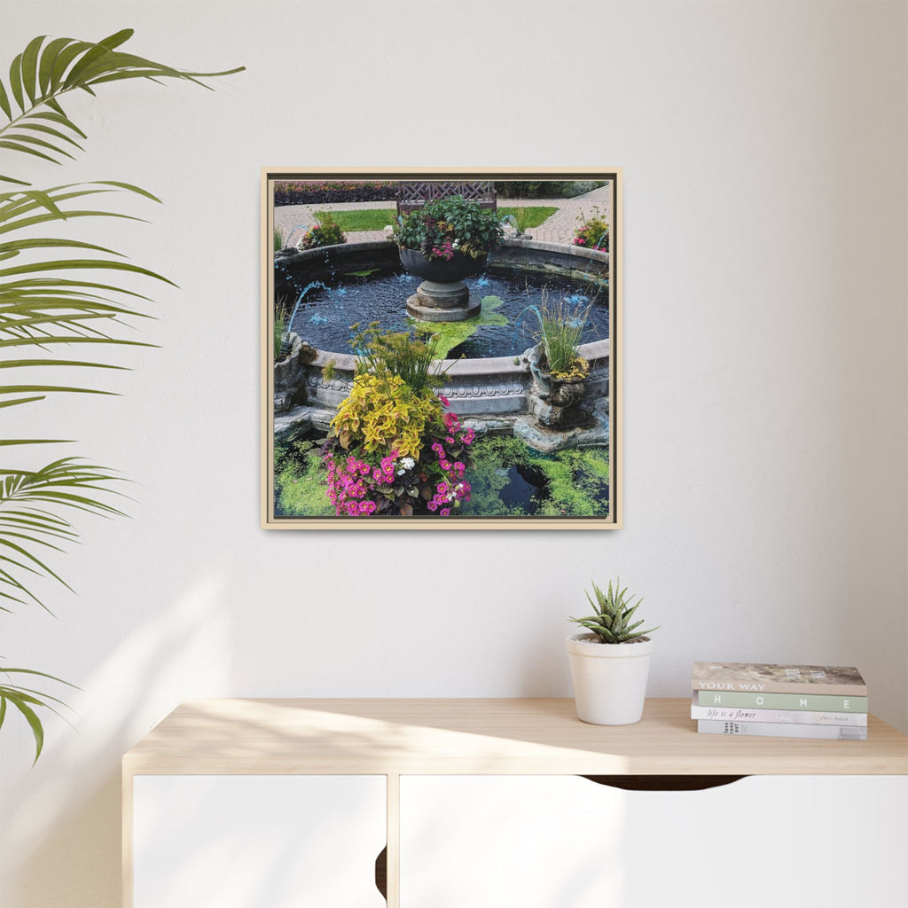 Framed Matte Canvas Fountain Garden Print