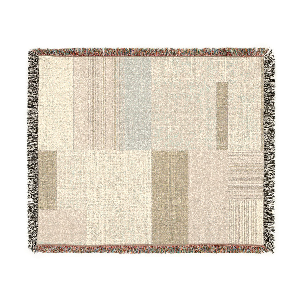 Modern Patchwork Woven Blanket – Neutral Geometric Throw for Living Room, Cozy Home Décor Gift