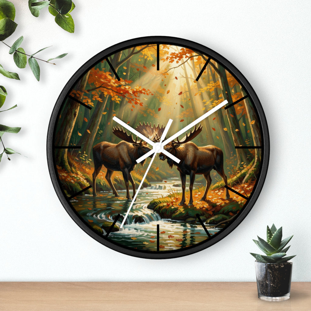 Moose in Autumn Wall Clock — Rustic Woodland Nature Clock