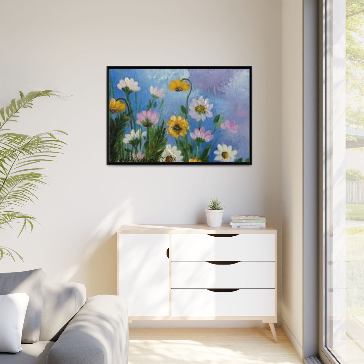 Framed Floral Meadow Canvas Print — Daisies & Wildflowers Art