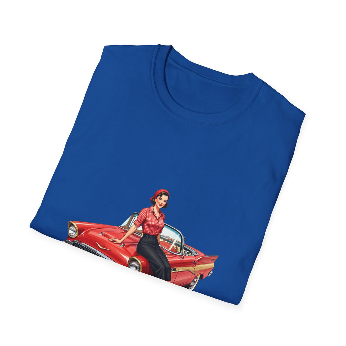 Vintage Pin-Up Girl on Red Classic Car T-Shirt