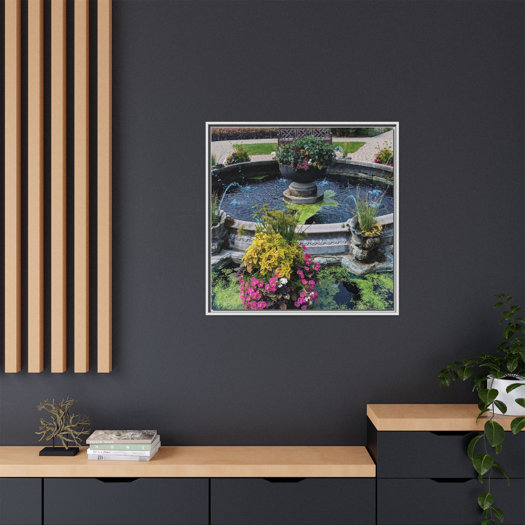 Framed Matte Canvas Fountain Garden Print