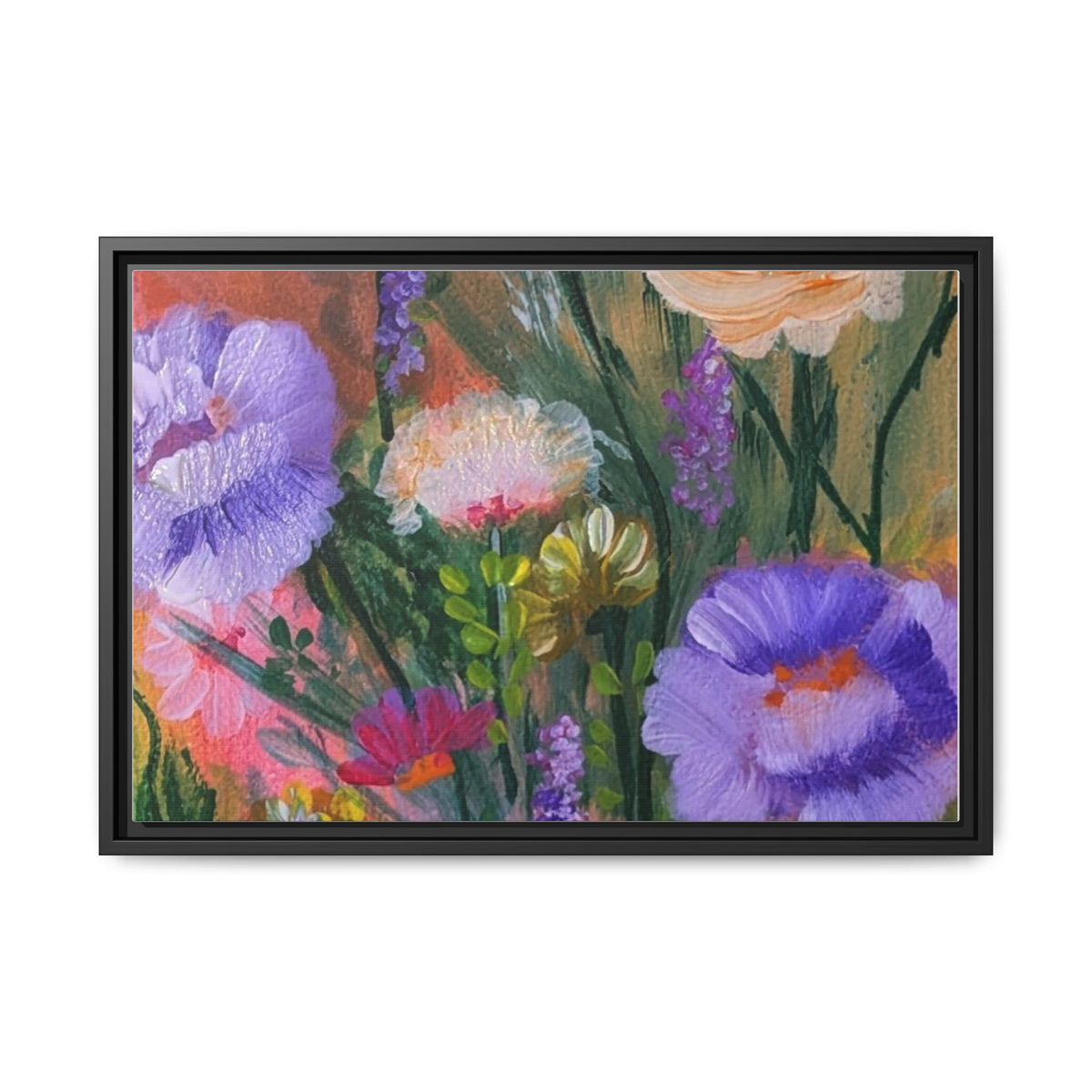Framed Floral Canvas Print — Colorful Wildflower Bouquet Art