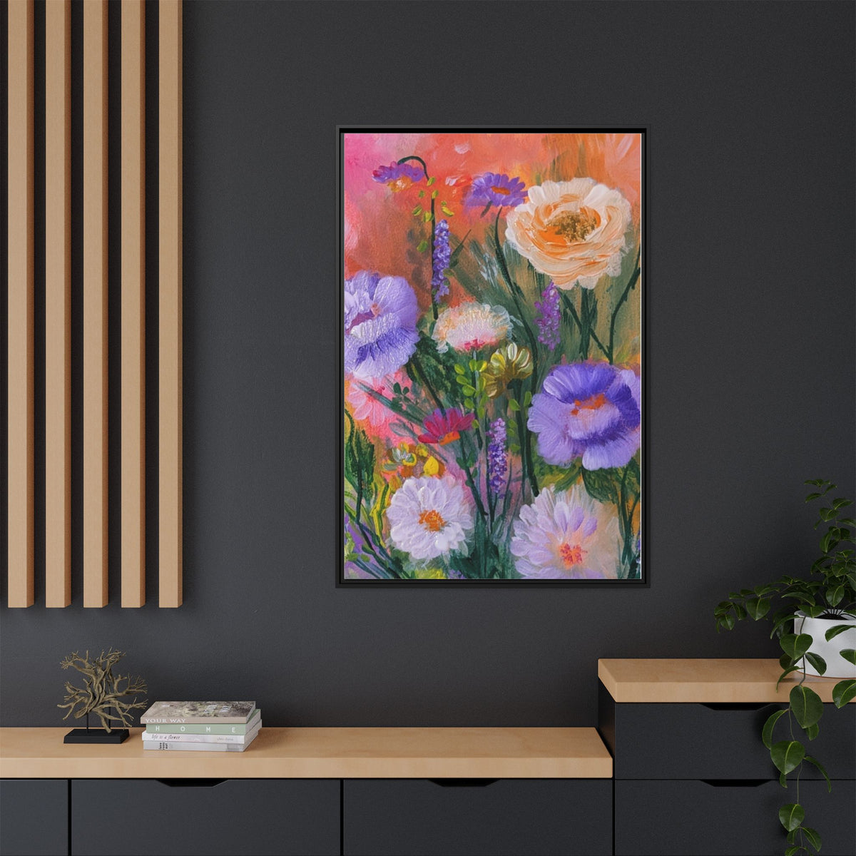 Framed Floral Canvas Print — Colorful Wildflower Bouquet Art