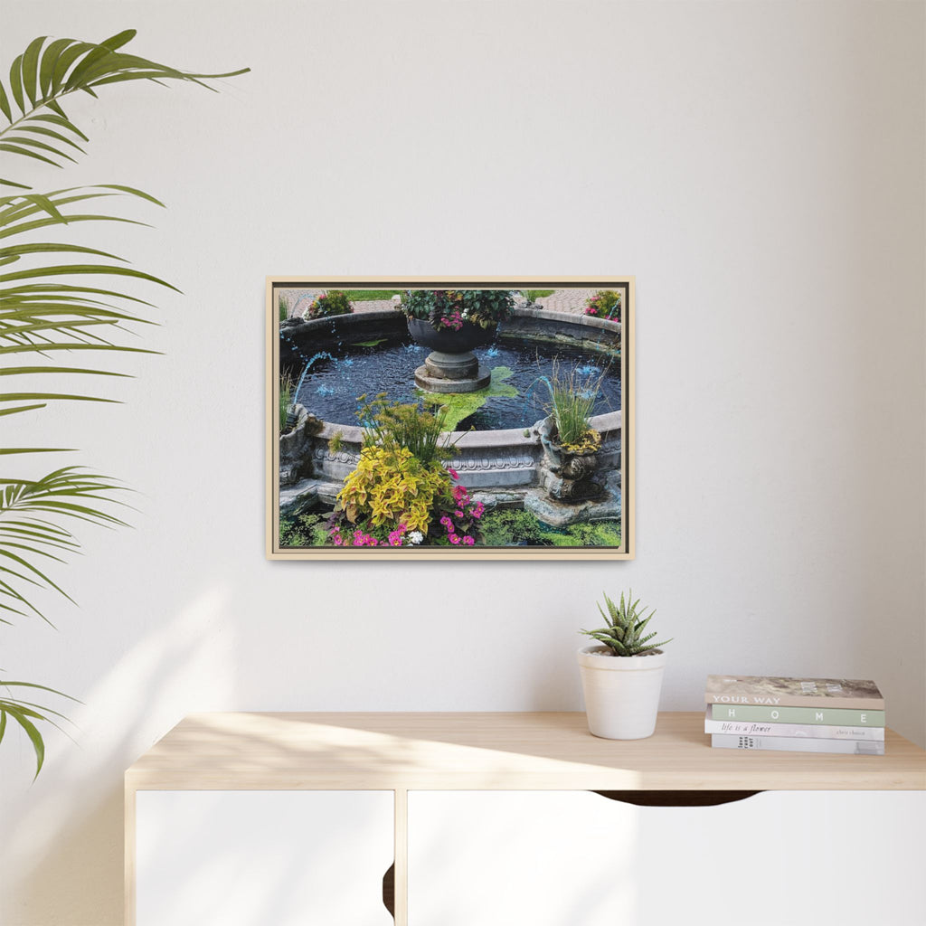 Framed Matte Canvas Fountain Garden Print
