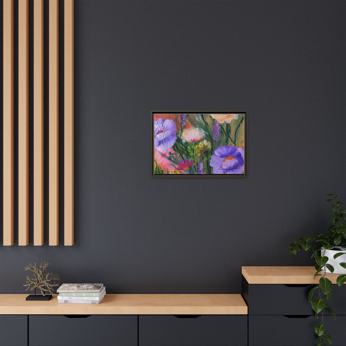Framed Floral Canvas Print — Colorful Wildflower Bouquet Art