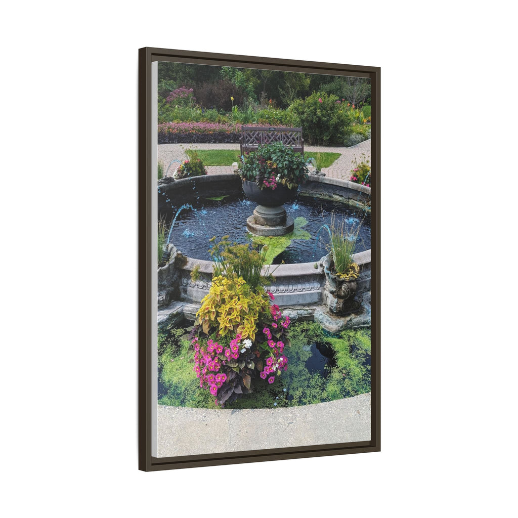 Framed Matte Canvas Fountain Garden Print