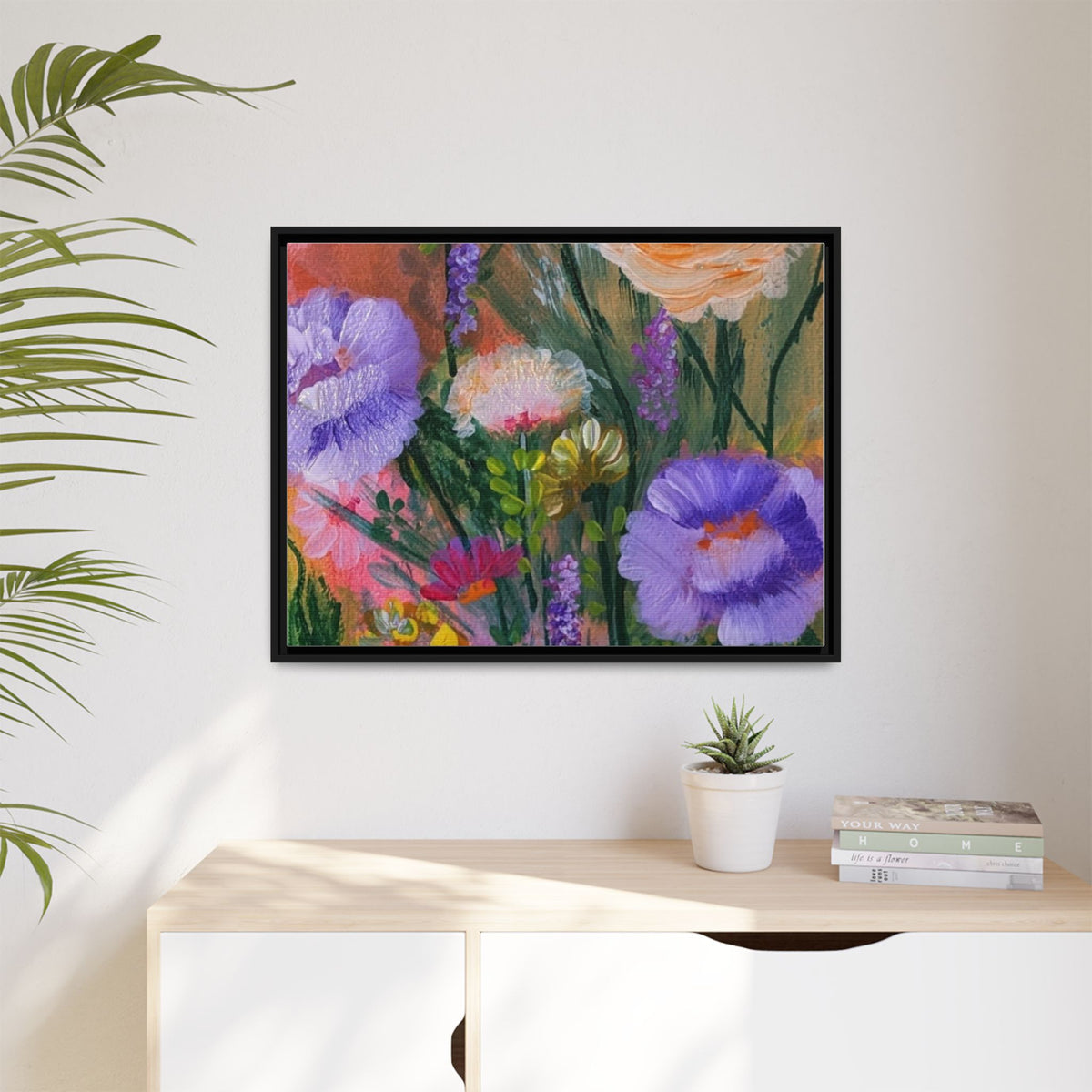 Framed Floral Canvas Print — Colorful Wildflower Bouquet Art
