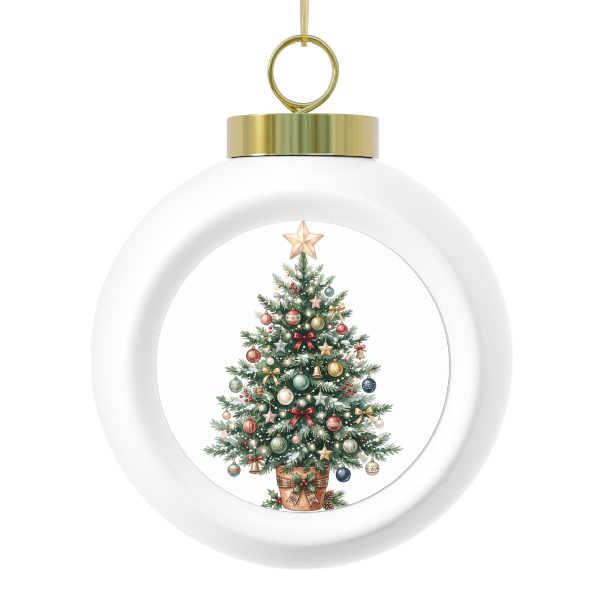 Classic Christmas Tree Ball Ornament — Festive Poinsettia & Candle Holiday Decoration