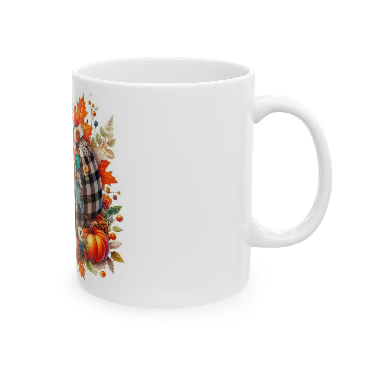 Fall Buffalo Check Pumpkin Mug — Autumn Sunflower & Button Decor (11oz, 15oz)