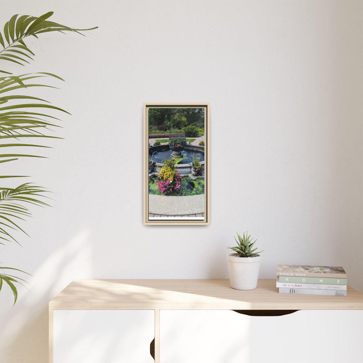 Framed Matte Canvas Fountain Garden Print
