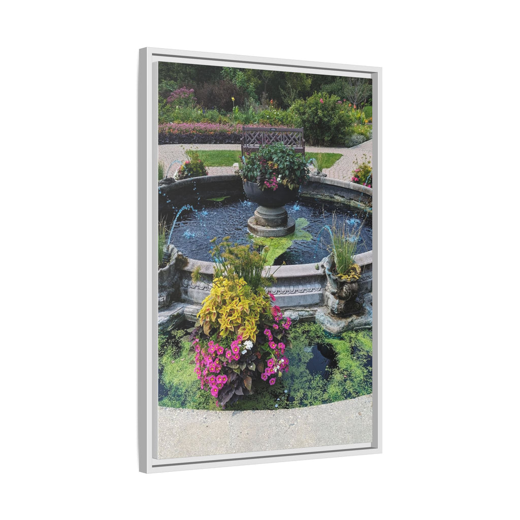 Framed Matte Canvas Fountain Garden Print