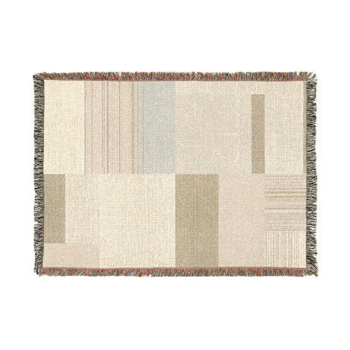 Modern Patchwork Woven Blanket – Neutral Geometric Throw for Living Room, Cozy Home Décor Gift