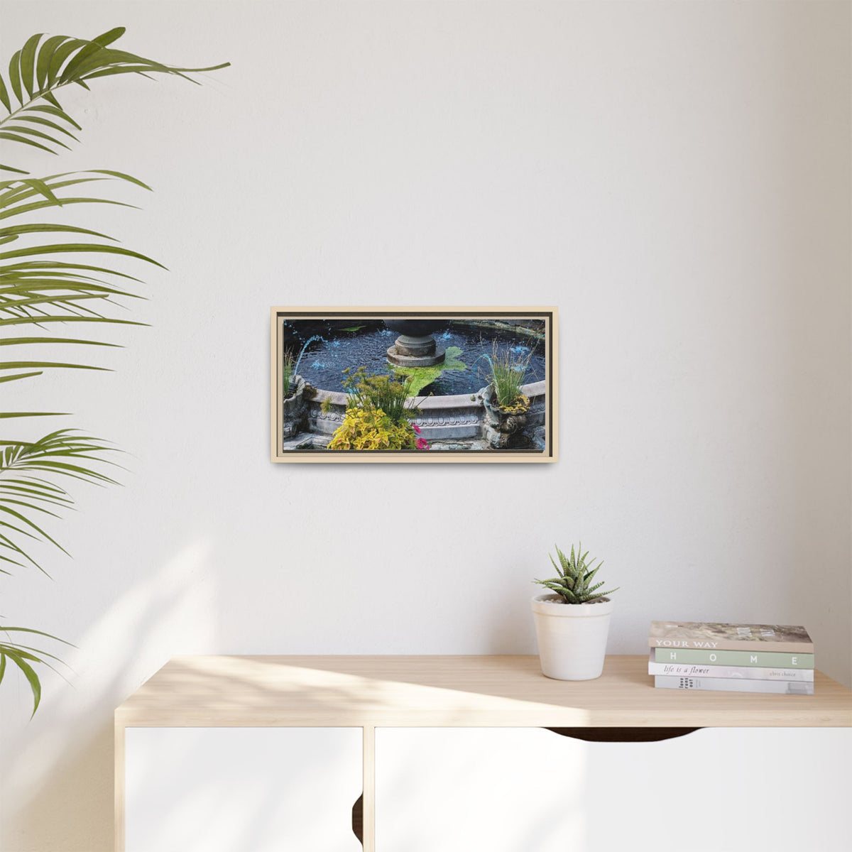 Framed Matte Canvas Fountain Garden Print